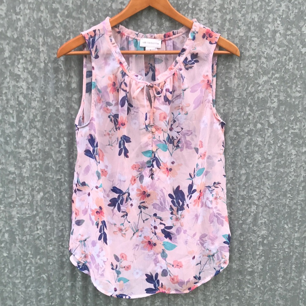Liz Claiborne Floral Sleeveless Sheer Top - Picture 3 of 9